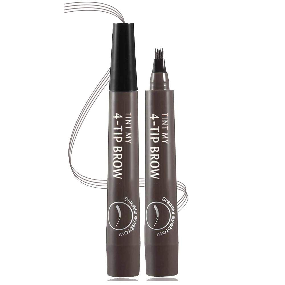 QUEMISS Eyebrow Pen Microblading 4 Fork Tip Eyebrow Pencil Creates Lasting MakeUp Professional Natural Brow Pen Cover Sparse Areas Daily Waterproof 3D Brow Pencil (04#Gray Brown)