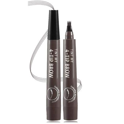 QUEMISS Eyebrow Pen Microblading 4 Fork Tip Eyebrow Pencil Creates Lasting MakeUp Professional Natural Brow Pen Cover Sparse Areas Daily Waterproof 3D Brow Pencil (04#Gray Brown)