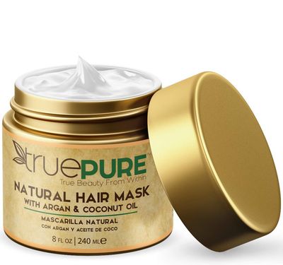 TruePure Argan Oil Hair Mask Conditioner for Dry Damaged Hair - Deep Conditioning Hydrating Hair Repair Treatment with Coconut, Caffeine, Jojoba - Stronger, Thicker &amp; Fuller Hair Growth - 8oz
