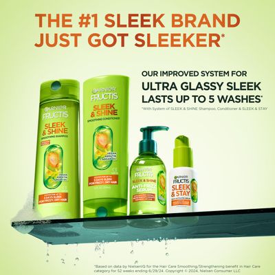 Garnier Fructis Sleek &amp; Shine Shampoo, Conditioner + Moroccan Sleek Oil Set for Frizzy, Dry Hair, Argan Oil (3 Items), 1 Kit (Packaging May Vary)