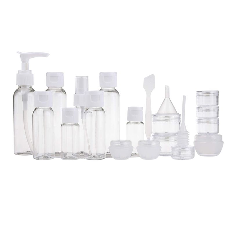 Travel Bottle Set - Refillable - TSA/Airline Approved - 8 Bottles and 9 Jars - 3 Tools (Pipette, Funnel and Mini Spatula) - for Downsized Portions of Your Favorite Cosmetics, Lotions and Creams