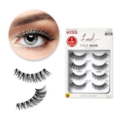 KISS Lash Couture, False Eyelashes, &#39;Jubilee&#39;, 10 mm, Includes 4 Pairs Of Lashes, Contact Lens Friendly, Easy to Apply, Reusable Strip Lashes, Glue On