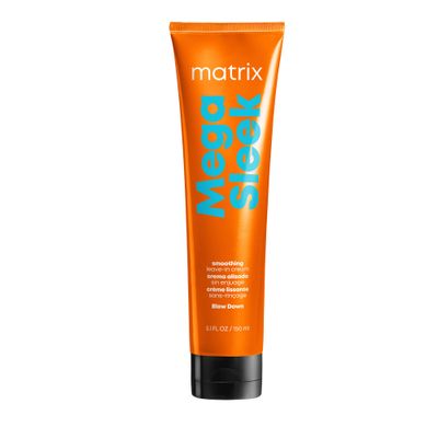 Matrix Mega Sleek Blow Down Smoothing Leave-In Cream | Smooths Hair, Detangles, &amp; Tames Frizz | Heat Protectant | For Dry, Damaged &amp; Frizzy Hair | Salon Styling Cream | With Shea Butter | 5.1 Fl. Oz.