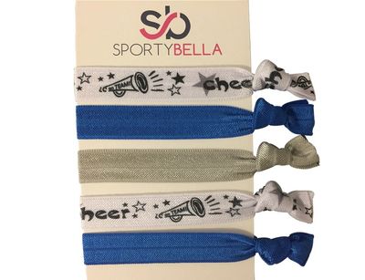 Sportybella Cheer Hair Ties (Blue)- Hair Accessories For Girls, Women, Teens &amp; Kids. No Crease, No Tug Elastic Hair Ties Set. Ponytail Holders for Cheerleaders, Cheer Teams &amp; Coaches, 5pcs.