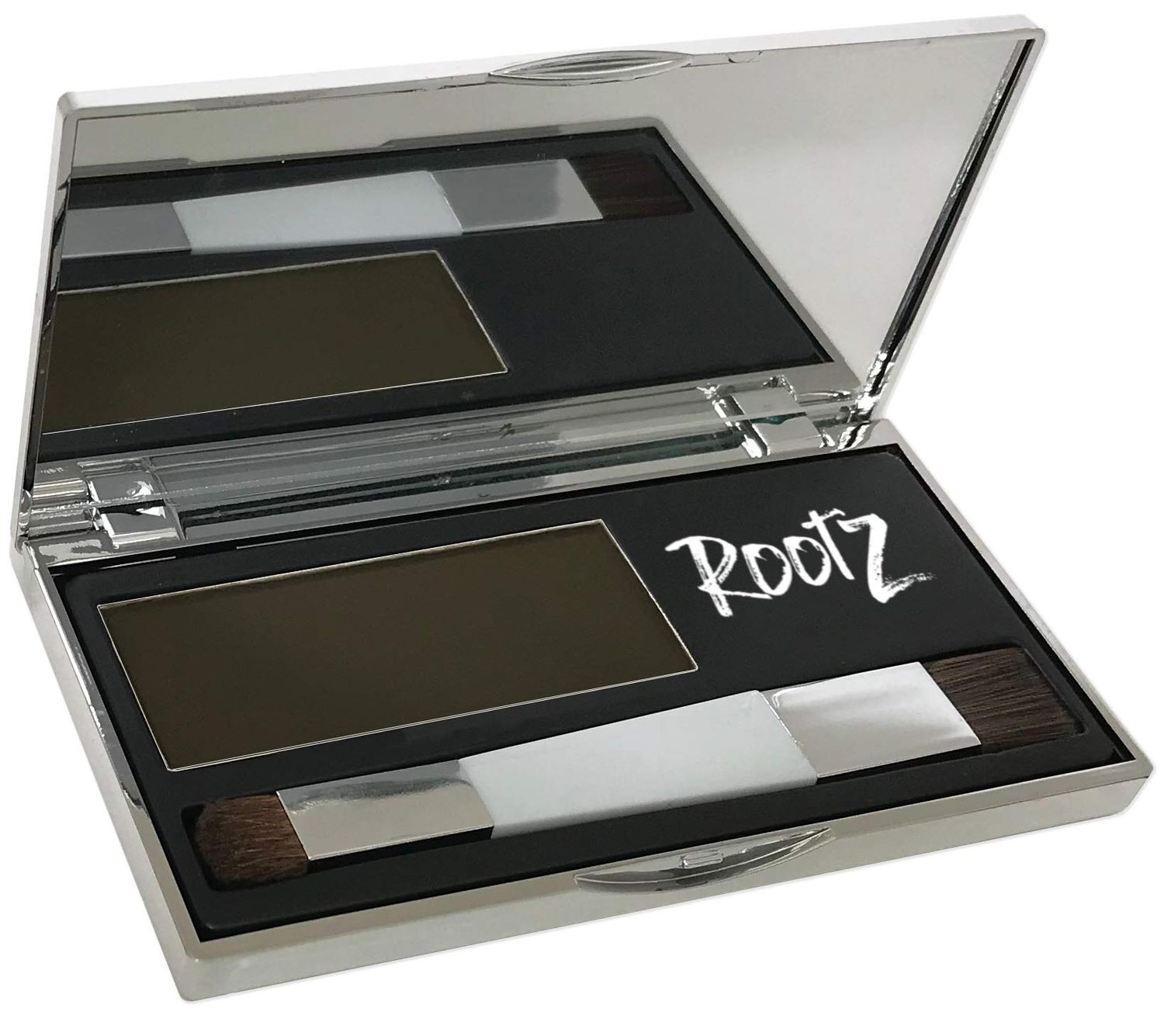 Rootz Medium Brown Grey Root Touch Up Temporary Concealing Powder with Unique Dual Action Brush - Instantly Cover Grey Roots, Shape &amp; Thicken Eyebrows - Smudge Proof, Waterproof &amp; Wax Free