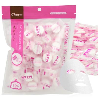 Cayanmydery 100 Pieces Compressed Cotton Facial Mask Sheets, Disposable DIY Mask Paper Beauty Tool for Skin Care, Cotton Masks for Home, Travel