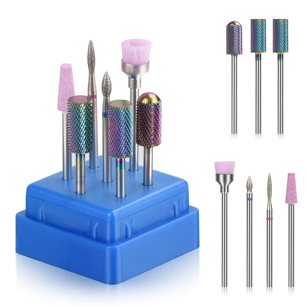 Bulex 7pcs Cuticle Drill Bits for Nails - Professional Efile Nail Drill Bits Set to Remove Gel Polish