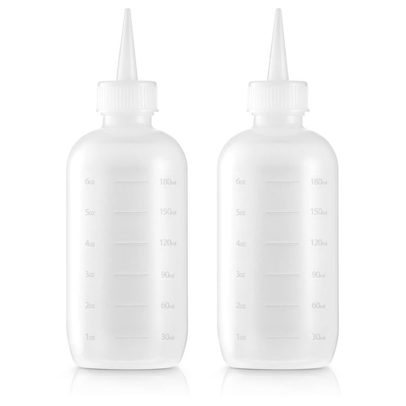 6-Ounce Applicator Bottles for Hair Color, Squeeze Bottle with Measuring Scale, Scalp Oil Perm Treatment, Translucent (Pack of 2)
