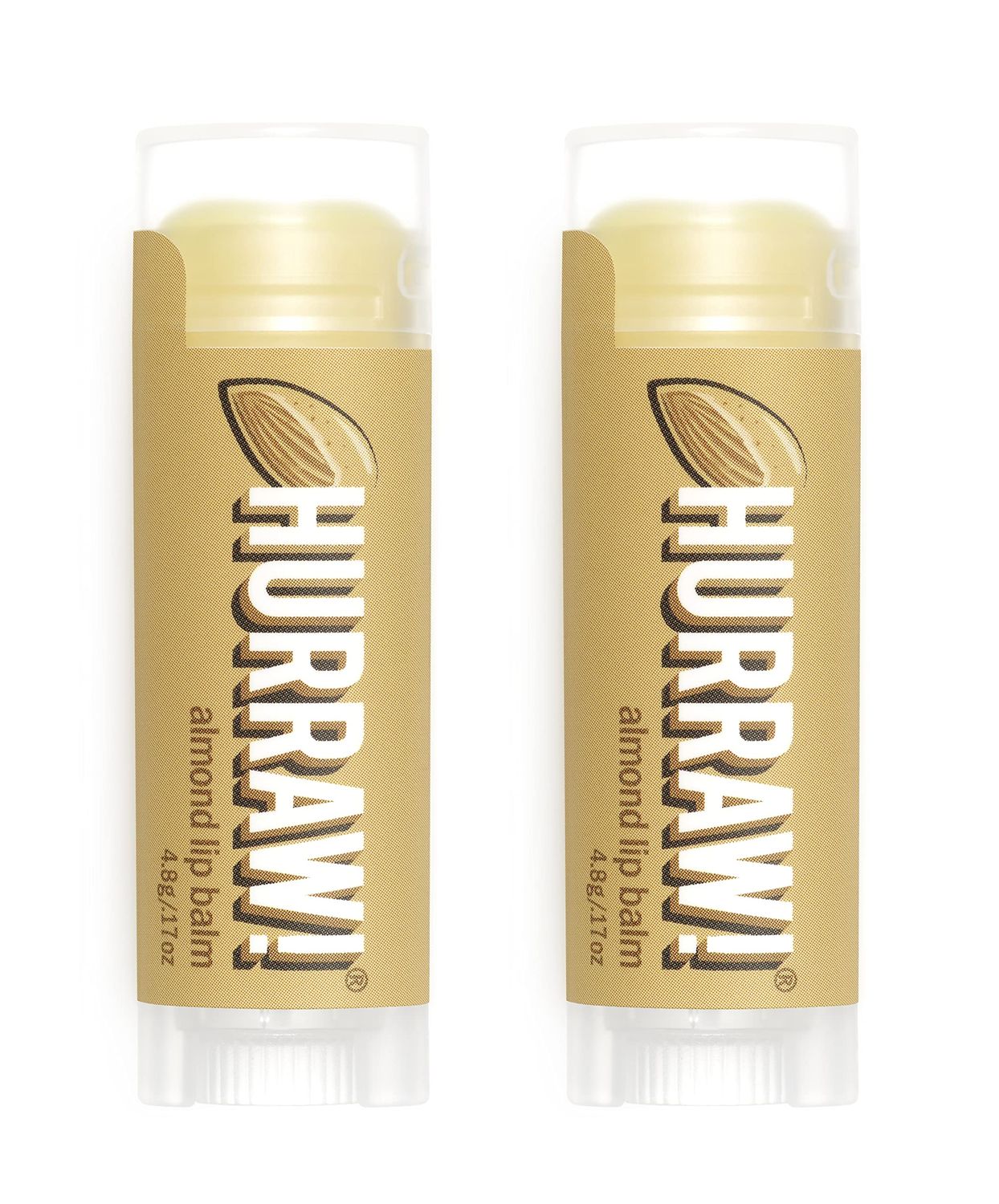 Hurraw! Almond Lip Balm, 2 Pack: Organic, Certified Vegan, Cruelty and Gluten Free. Non-GMO, 100% Natural Ingredients. Bee, Shea, Soy and Palm Free. Made in USA