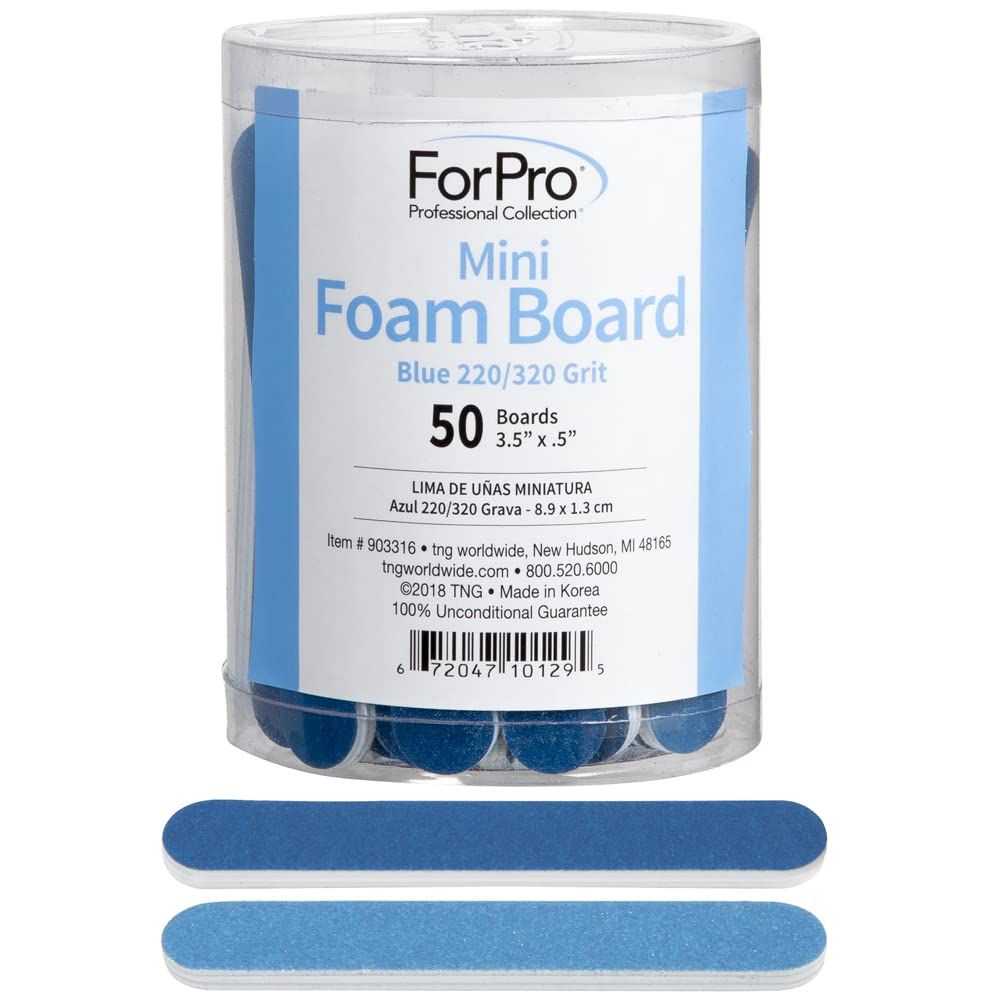 ForPro Professional Collection Mini Foam Board, Double-Sided Nail File, 220/320 Grit, 3.5 L x .5 W, Blue, 50-Count