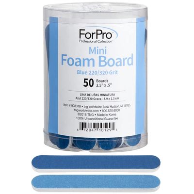 ForPro Professional Collection Mini Foam Board, Double-Sided Nail File, 220/320 Grit, 3.5 L x .5 W, Blue, 50-Count