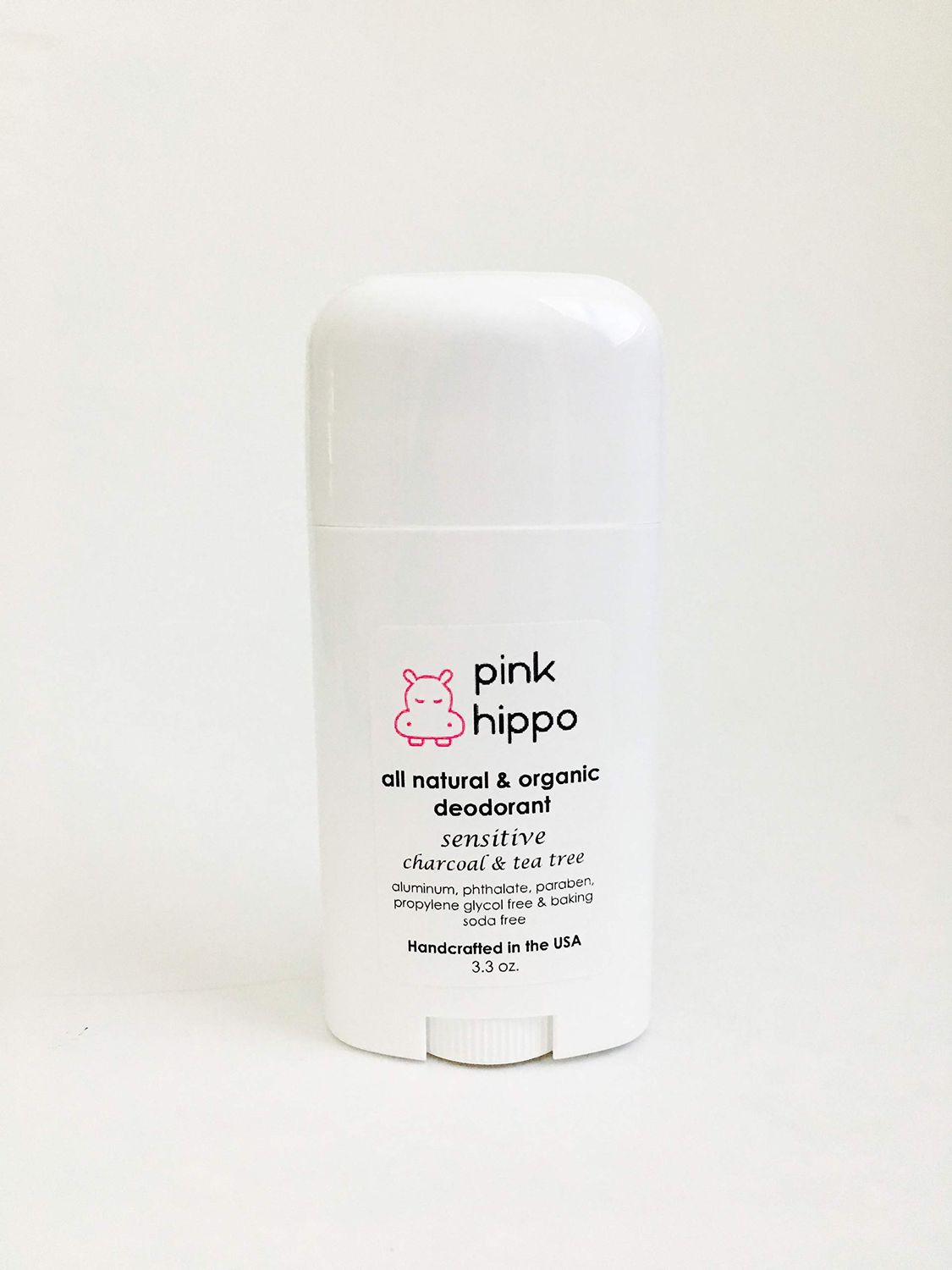 Pink Hippo All Natural &amp; Organic Activated Charcoal Deodorant- Sensitive Activated Charcoal &amp; Tea Tree (Baking Soda Free) Organic, Aluminum-Free, Phthalate- Free, Paraben- Free 3.3oz