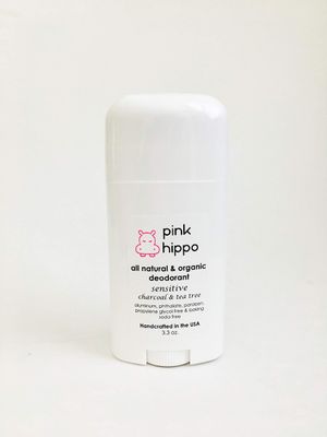Pink Hippo All Natural &amp; Organic Activated Charcoal Deodorant- Sensitive Activated Charcoal &amp; Tea Tree (Baking Soda Free) Organic, Aluminum-Free, Phthalate- Free, Paraben- Free 3.3oz
