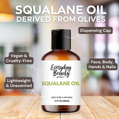 Squalane Oil - 100% Pure & Natural Plant Derived Facial Oil 2 Fl Oz - Cold Pressed and Unrefined Premium Grade Multipurpose Moisturizing Oil for Skin and Hair