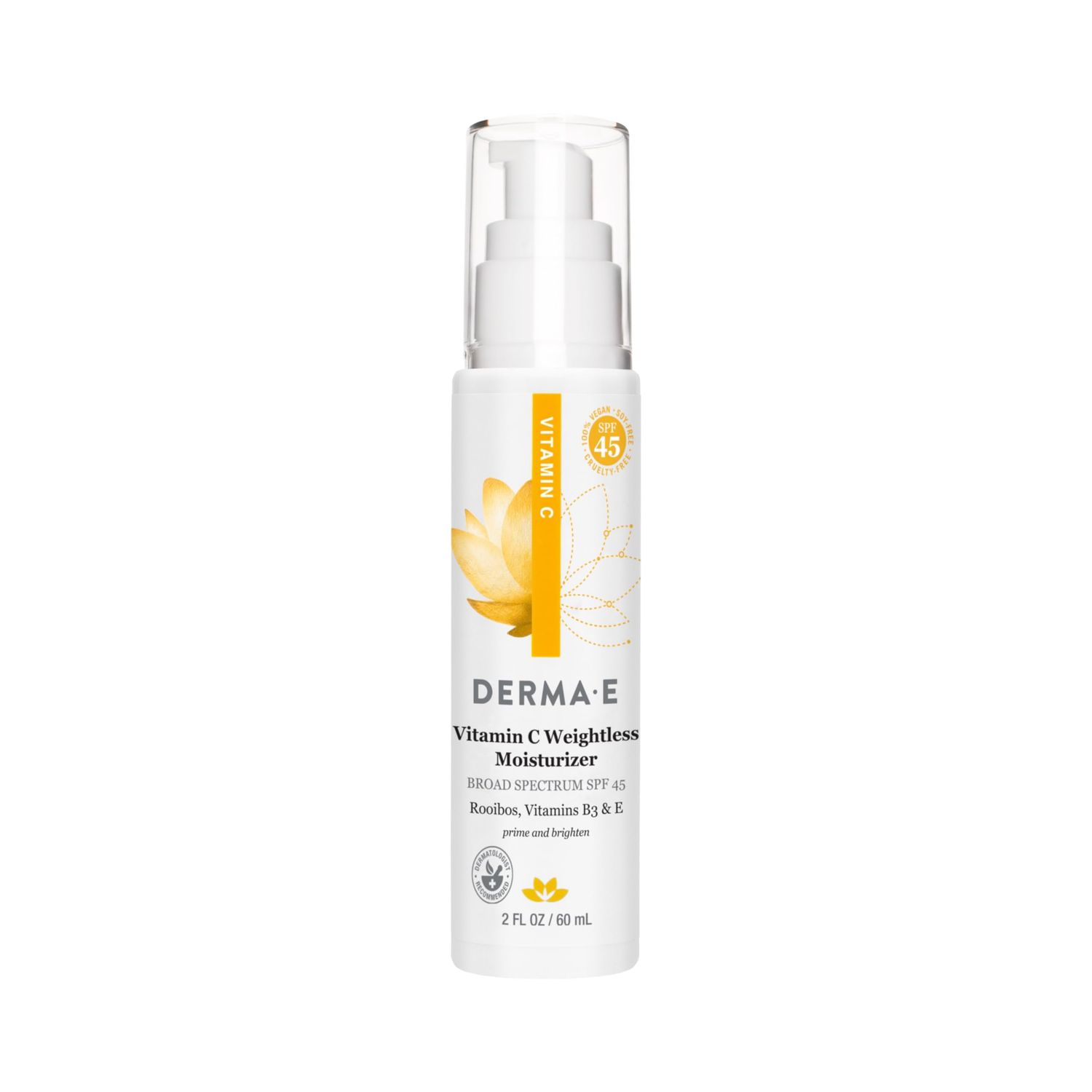Derma E Vitamin C Weightless Moisturizer SPF 45 - Skin Brightening Face Cream with Mineral UVA/UVB Sunscreen - Hydrating Facial Moisturizer for Lines, Wrinkles and Uneven Tone, 2 Fl Oz