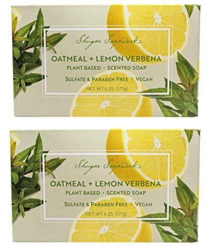 Shugar Soapworks Oatmeal &amp; Lemon Verbena Soap 6.25 Oz - Plant Based, Vegan, Natural, Pure, No Dyes, Sulfate &amp; Paraben Free (2 Pack)