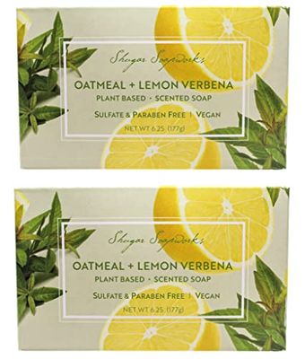 Shugar Soapworks Oatmeal &amp; Lemon Verbena Soap 6.25 Oz - Plant Based, Vegan, Natural, Pure, No Dyes, Sulfate &amp; Paraben Free (2 Pack)