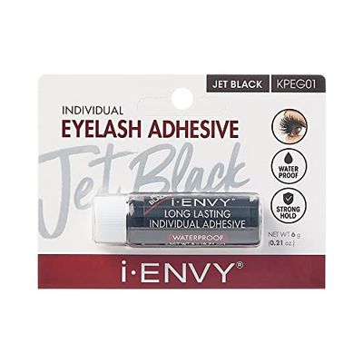 KISS iENVY Individual Cluster Semi-Permanent Lash Glue, Strong Hold &amp; Long-Lasting Waterproof, Easy to Use, Latex Free, Perfect for Sensitive Eyes (Jet Black)