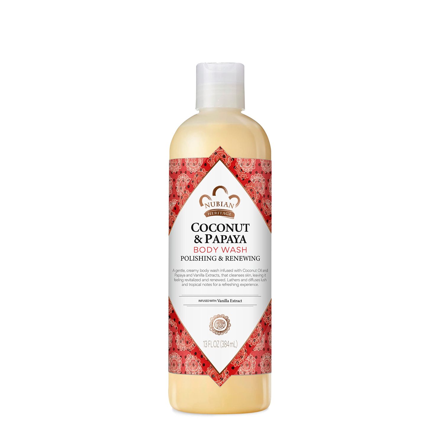 Nubian Heritage Coconut Papaya Body Wash Cleanser for Dry, Dull Skin Polish + Renew Hydrating Body Wash 13 oz