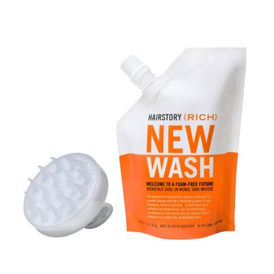 Hairstory New Wash Rich with Scalp Brush, Ultra-Moisturizing Cleansing Cream for Dry &amp; Thick Hair, Shampoo &amp; Conditioner Alternative, Restores Softness &amp; Shine, 8oz