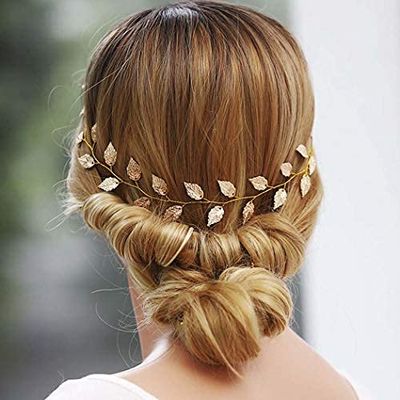 Yean Wedding Headband Gold Leaf Bridal Headpieces for Bridesmaid and Flowergirls (15.7 Inches) (Gold)