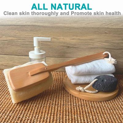 3 Pack Natural Exfoliating Loofah luffa loofa Bath Brush On a Stick - with Long Wooden Handle Back Brush for Men & Women - Shower Sponge Body Back Scrubber