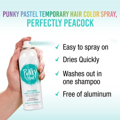 Punky Pastel Temporary Hair Color Spray, Perfectly Peacock, Spray-On Hair Color, Fast-Drying, Non-Sticky, Travel Size Hair Dye for Instant Vivid Hair Color, 3.5 oz, 1-Pack