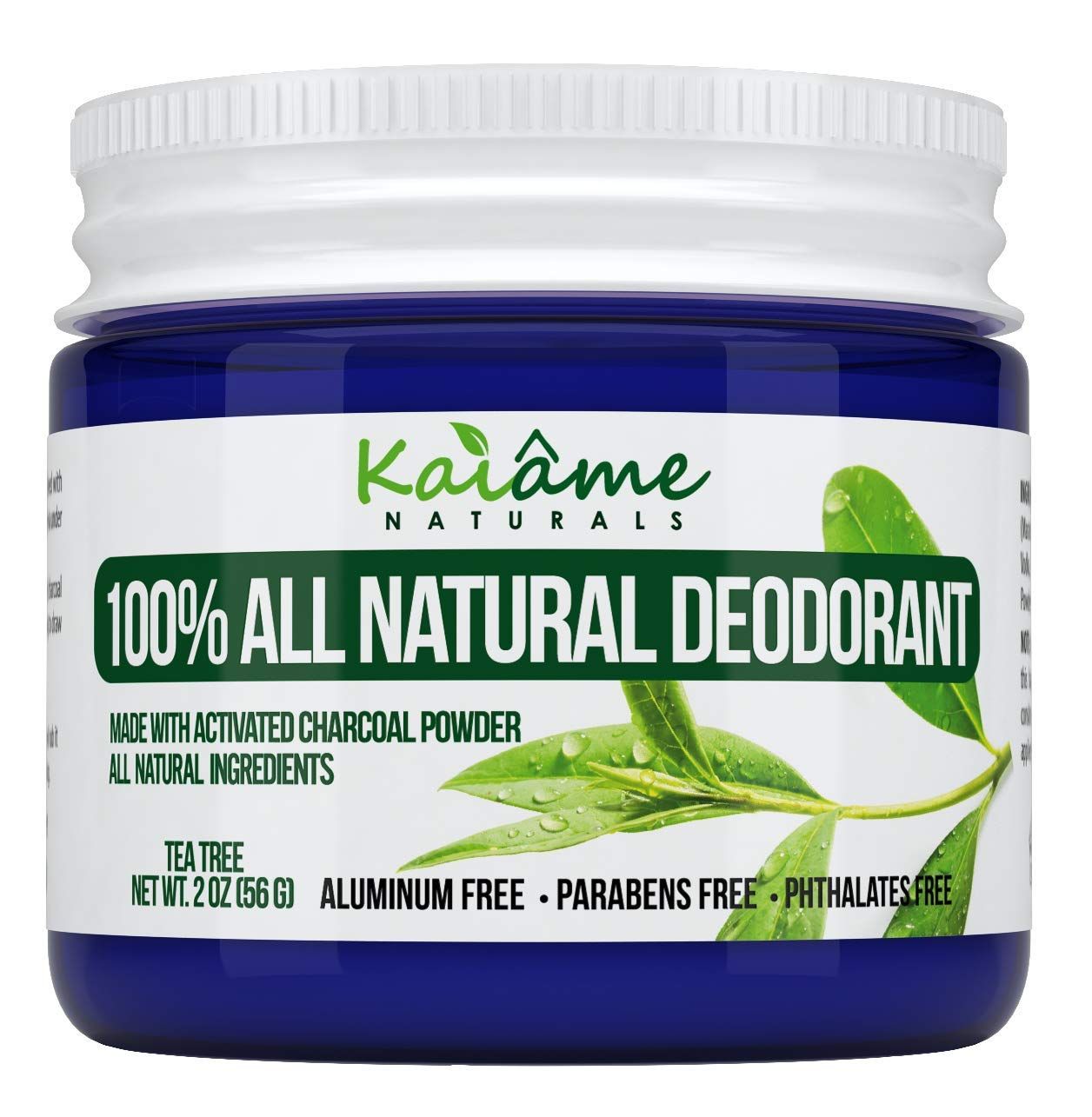 Kaiame Naturals Natural Deodorant (Tea Tree) with Activated Charcoal Powder, All Natural and Organic Ingredients, No Aluminum, Parabens, or Phthalates