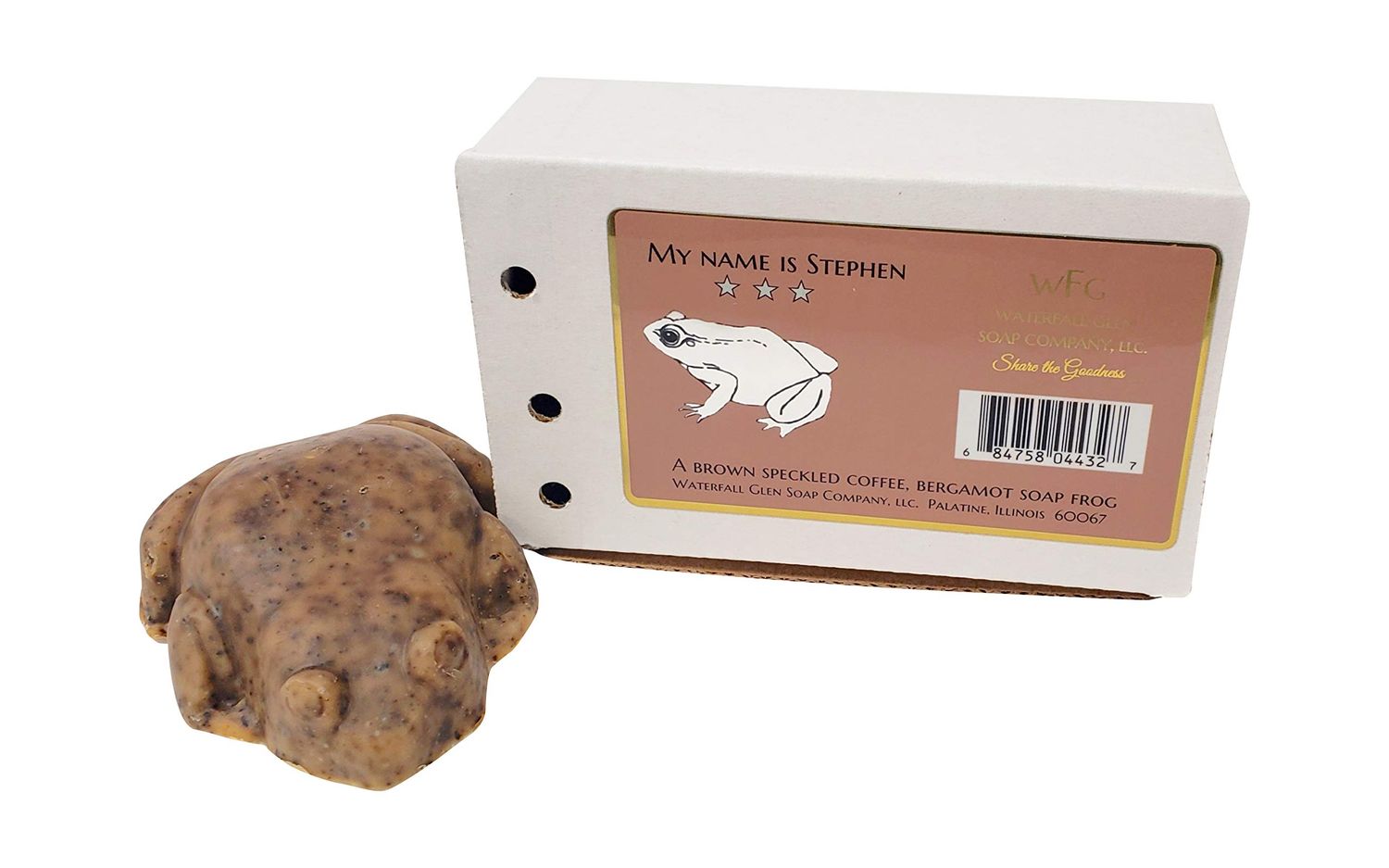 WFG WATERFALL GLEN SOAP COMPANY, LLC, Stephen frog soap, bergamot with coffee scrub, vegan bath soap with shea butter