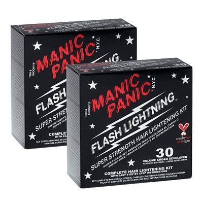 MANIC PANIC Flash Lightning Hair Bleach Kit - 30 Volume Developer + Bleach Powder Hair Lightener Lifting up to Five Levels - Vegan And Cruelty Free (2 pack)