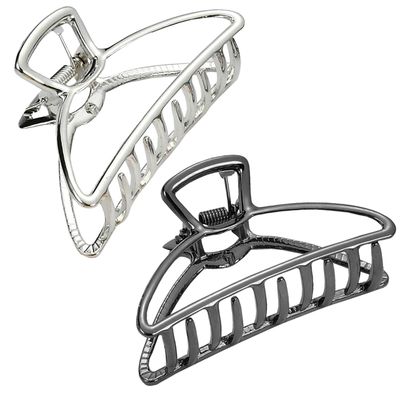 HH&amp;LL Hair Clips, Metal Hair Claw Barrette Clamp Jaw for Women (2, Black+ Silver)