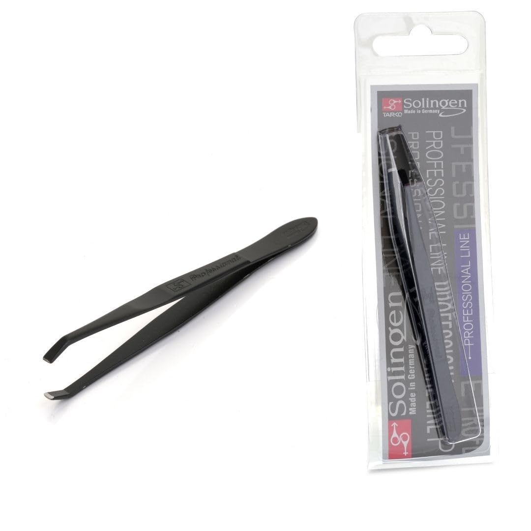 Solingen Stainless Steel Professional Slanted Tip Tweezers | Best Shaped for Eyebrows Extensions Chin Cheek Face Facial Hair | Made in Germany