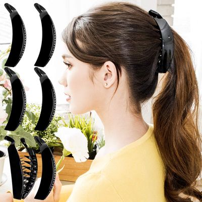 RC ROCHE ORNAMENT 6 Pcs Womens Premium Plastic Interlocking Teeth Bold French Banana Hair Clip For Super Thick Hair Strong Hold No Slip Ponytail Maker Fashion Accessory Clamps, Large Black