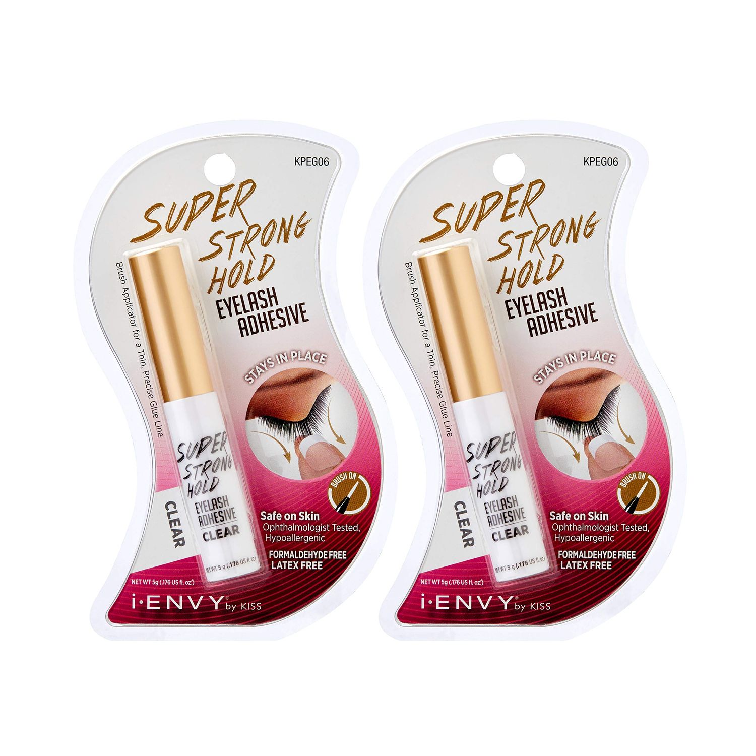 Kiss I Envy Eyelash Adhesive Super Strong Hold Clear 0.176 Ounce ( Pack of 2)