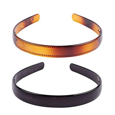 Set of 2 Simple Fashion Plastic Headband Fine Tooth Hairband Headwear Hair Hoop Hair Acessories for Women&#39;s Lady Girls (Black +Brown)