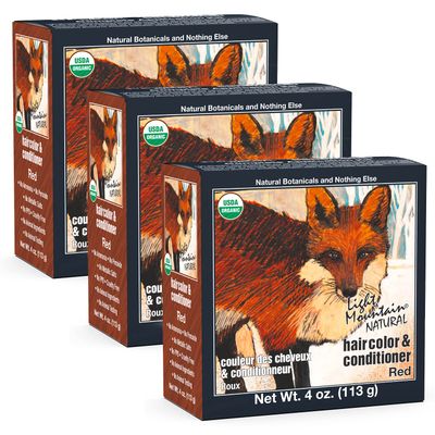 Light Mountain Henna Hair Color &amp; Conditioner - Red Hair Dye for Men/Women, Organic Henna Leaf Powder and Botanicals, Chemical-Free, Semi-Permanent Hair Color, 4 Oz (Pack of 3)