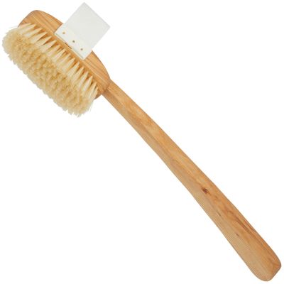 Kent FD3 Luxury Beechwood Body Scrubbing Exfoliating Bath/Shower Brush with 100% Pure White Bristle. Long Handle with Detachable Head, Wet/Dry Back and Skin Brushing, Body Exfoliator. Made in England