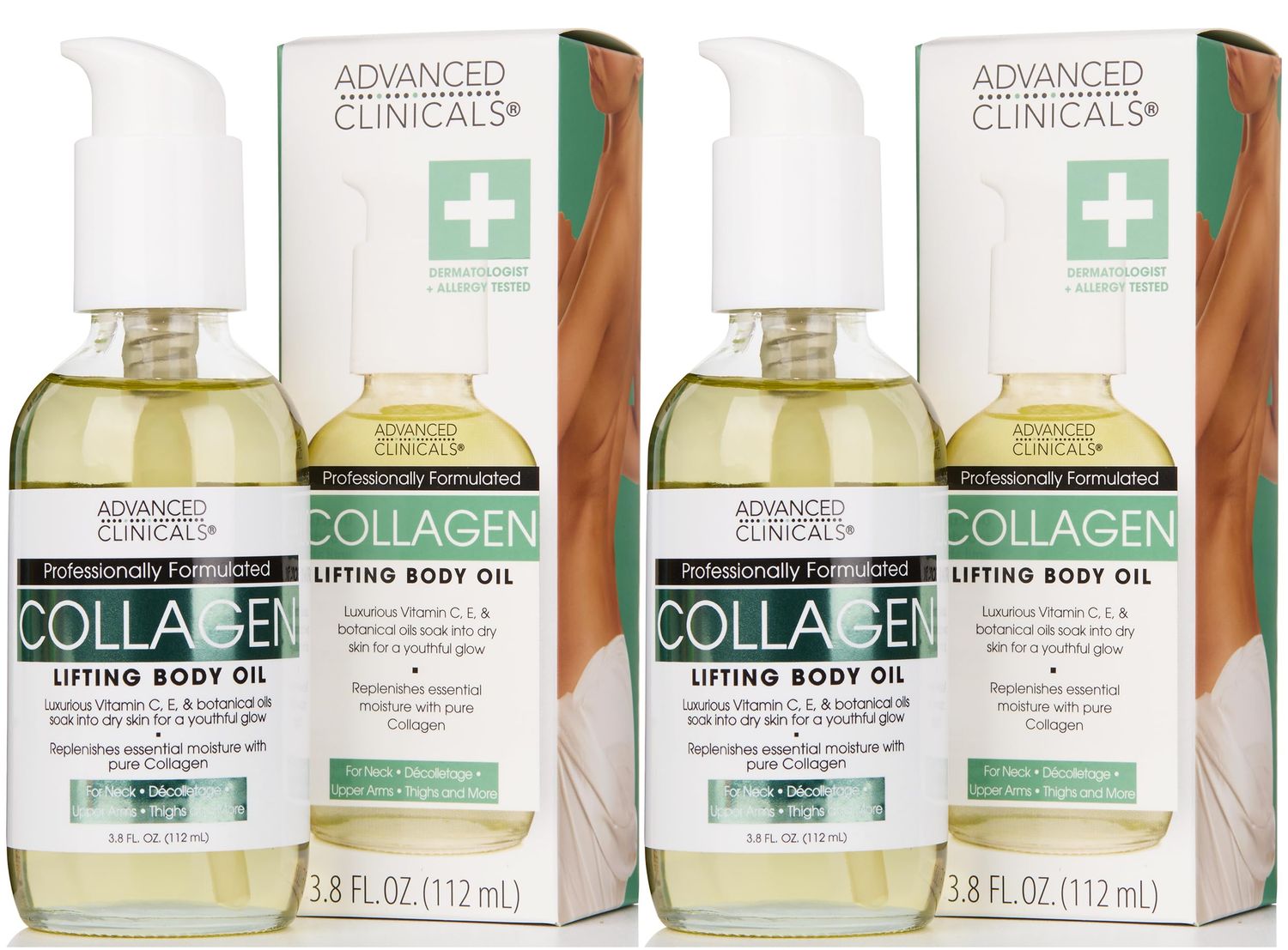 Advanced Clinicals Firming Collagen Body Oil Skin Care Moisturizer | Massage Body Oil | Tighten, Firm, &amp; Hydrate Collagen Oil For Scars, Wrinkles, Crepey Skin, &amp; Stretch Marks, 2-Pack