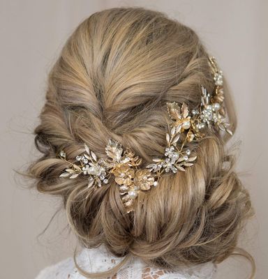 Kercisbeauty Gold Flower Leaf Vintage Headband Rhinestones Pearl Hair Vine Bridal Tiara Rustic Wedding Headpiece for Brides Women Dancing Ball Handmade Jewelry