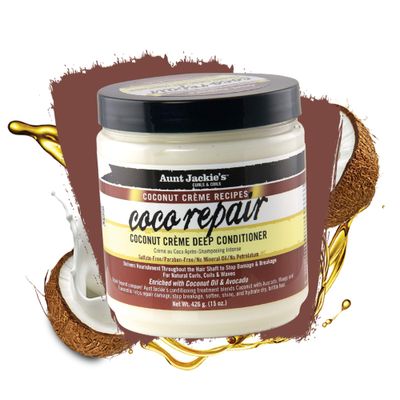 Aunt Jackie's Coconut Crme Recipes Coco Repair Deep Hair Conditioner, Delivers Nourishment, Stops Damage, Breakage for Natural Curls, 15 oz