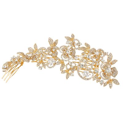 EVER FAITH Women&#39;s Bridal Hair Accessories Austrian Crystal Zircon Flower Leaf Cluster Bride Side Comb Clear Gold-Tone