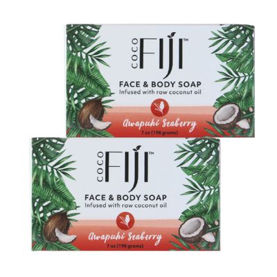 &quot;Coco Fiji Soap Bar for Face and Body Infused With Organic Coconut Oil, Awapuhi Seaberry, Essential Oil, Natural Soap for Moisturizing &amp; Pore Purifying Skin, 7 oz, Pack Of 2 &quot;