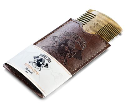 Hunter Jack Sandalwood Handmade Beard Comb for Men - Premium Wooden Comb - Pocket Wood Comb in PU Leather Case
