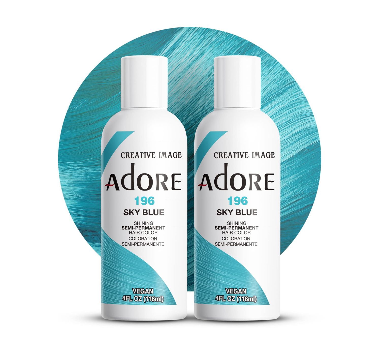 Adore Semi Permanent Hair Color - Vegan and Cruelty-Free Blue Hair Dye - 4 Fl Oz - 196 Sky Blue (Pack of 2)
