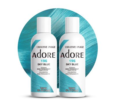 Adore Semi Permanent Hair Color - Vegan and Cruelty-Free Blue Hair Dye - 4 Fl Oz - 196 Sky Blue (Pack of 2)