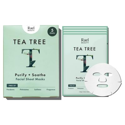 Rael Face Mask Skin Care, Tea Tree Face Masks - Bamboo Facial Sheet Mask, Korean Skincare, with Tea Tree Oil and Fruit Extracts, All Skin Types (Tea Tree, 5 Sheets)