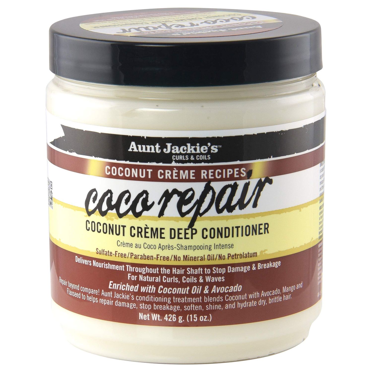 Aunt Jackie&#39;s Coconut Crme Recipes Coco Repair Deep Hair Conditioner, Delivers Nourishment, Stops Damage, Breakage for Natural Curls, 15 oz