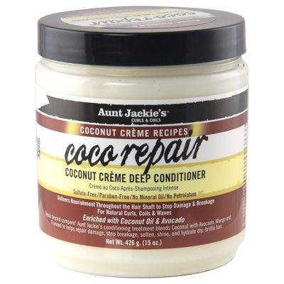 Aunt Jackie&#39;s Coconut Crme Recipes Coco Repair Deep Hair Conditioner, Delivers Nourishment, Stops Damage, Breakage for Natural Curls, 15 oz