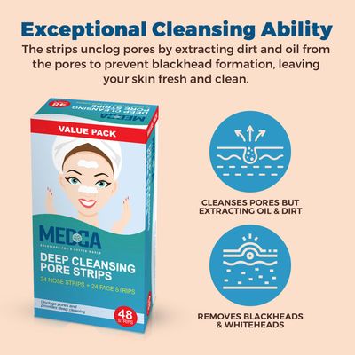 MEDca Deep Cleansing Blackhead Pore Strips - Pack of 48 Peel - Off Blackhead Remover and Pore Unclogging Strips for Nose and Face, Chin, Forehead &amp; Healthier Looking Skin