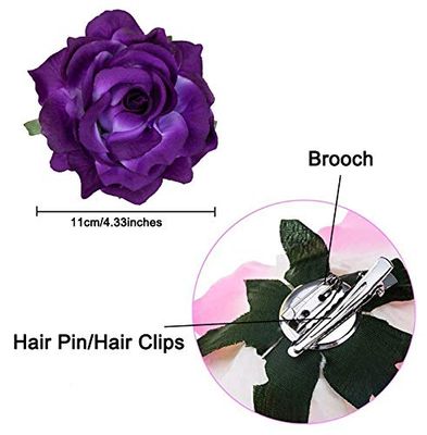 5 Pcs Big Rose Flower Hair Clips Brooch Pins Accessories for Women Girl Bridal BXH35-5 (Purple)